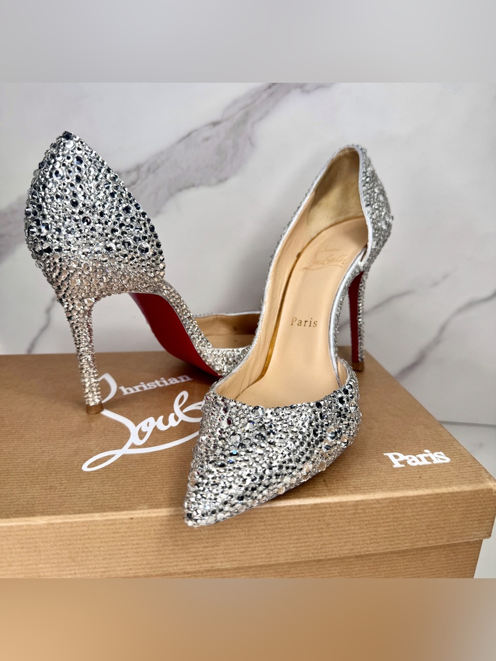 Christian Louboutin Iriza Silver Strass Crystal Heels Size 36.5 / 6.5 - Picture 3 of 16